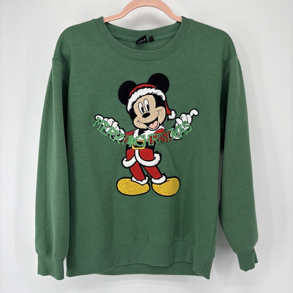 Disney Mickey Mouse Merry Christmas Sweatshirt Womens Medium Green